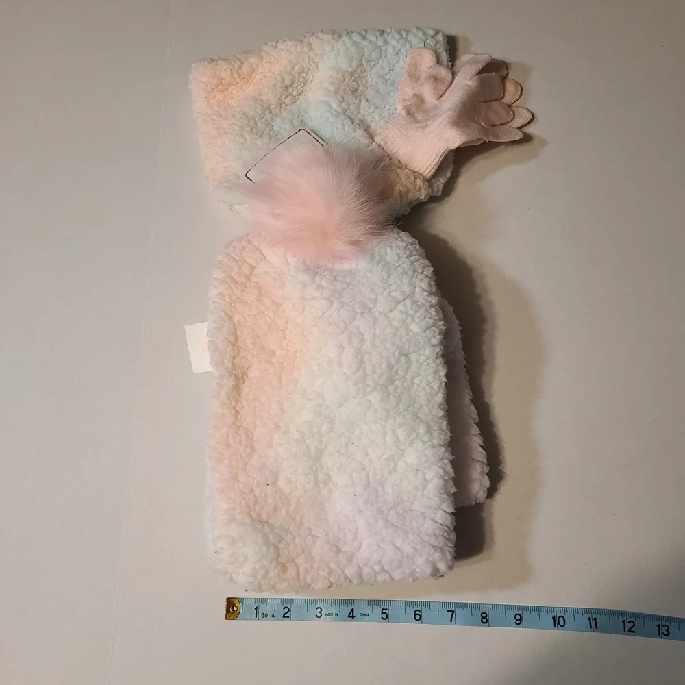 Love To Design Pink & Cream Girls Hat, Scarf, Glove Set NWT XS-S